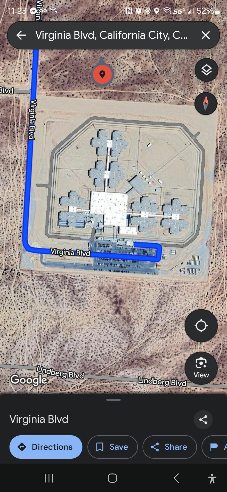 Unusual building layout spotted on Google Earth near Virginia Blvd, California City.