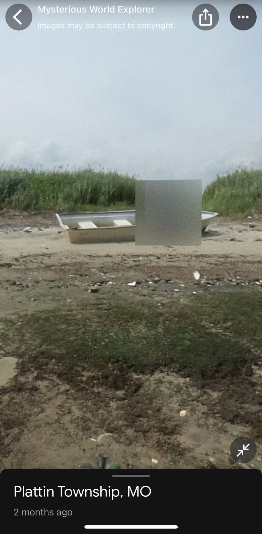 Strange find on Google Earth shows a boat on a desolate beach in Plattin Township, MO.