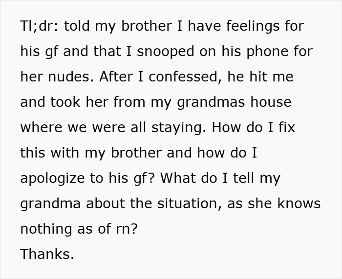 Man Thinks Brother’s Girlfriend Is Into Him, Learns The Hard Way She Isn’t: “You Need Therapy”