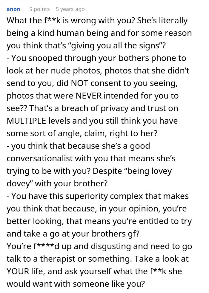 Man Thinks Brother’s Girlfriend Is Into Him, Learns The Hard Way She Isn’t: “You Need Therapy”