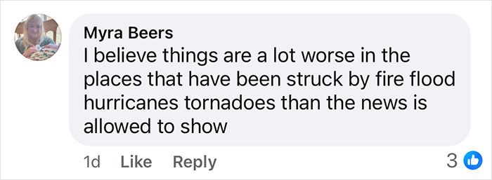 Comment discussing disasters and news coverage, sparking conspiracy theories.