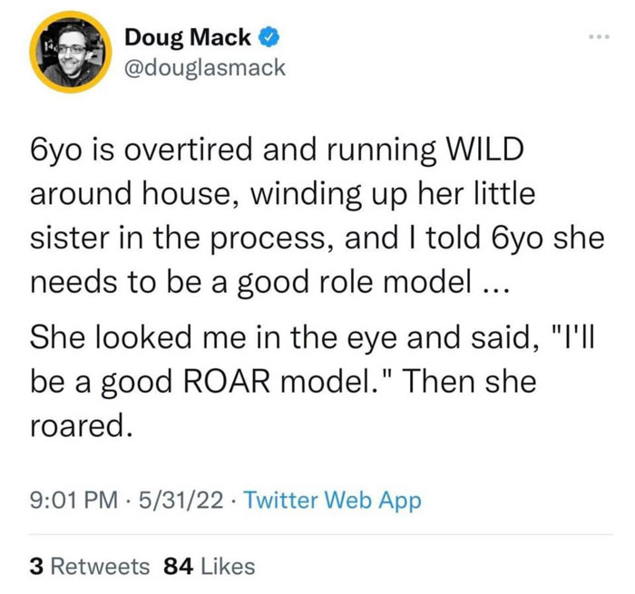 Hilarious kids moment: A parent shares a funny story about their 6-year-old's witty response about being a "roar model."