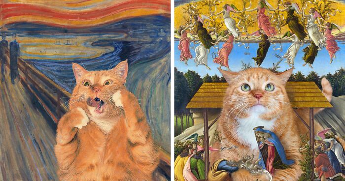 Artist Puts A Hilarious Twist On Famous Classical Paintings By Including Her Fat Orange Cat (15 New Pics)