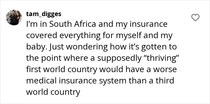 Woman comments on being baffled by high hospital bill compared to better coverage in South Africa.