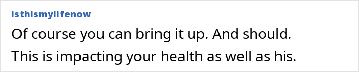 Comment addressing health impact of a partner's snoring on a relationship.