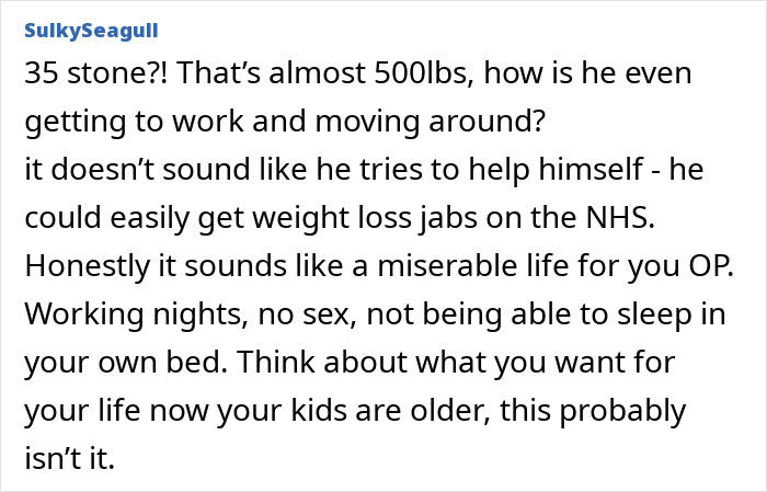 Comment discussing issues with snoring and potential life changes.