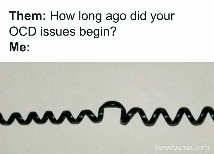 Nostalgic meme with a tangled phone cord and text referencing OCD issues humorously.