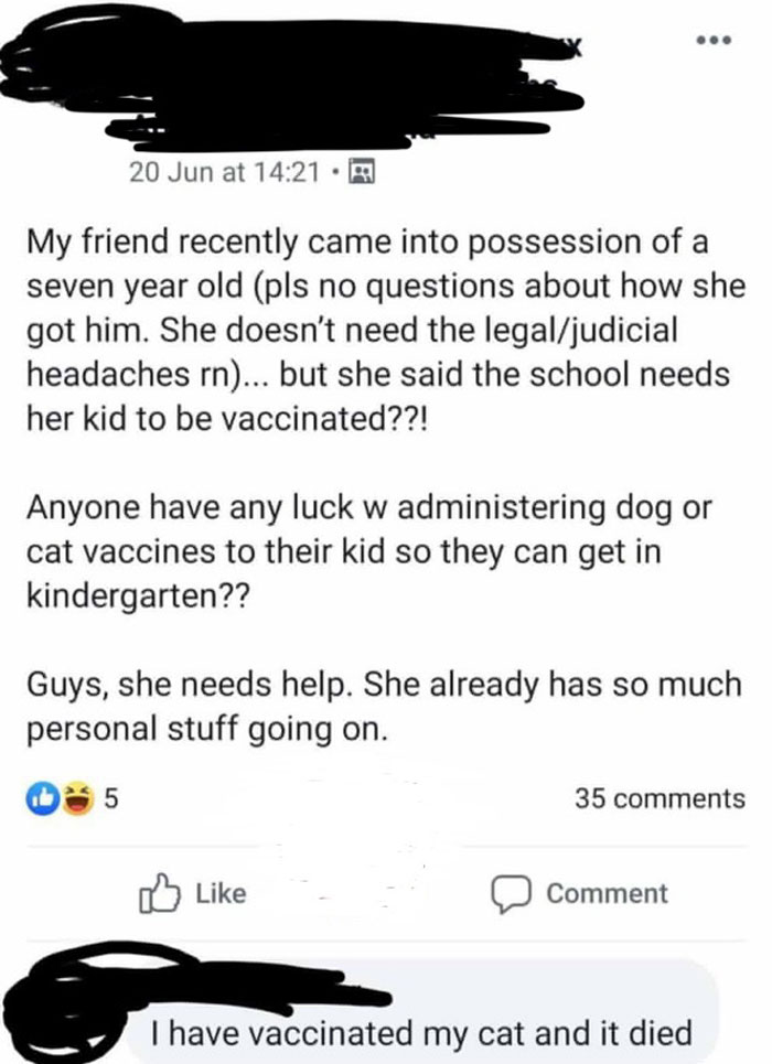 Social media post about vaccination advice, highlighting concerns of ignorant parents.