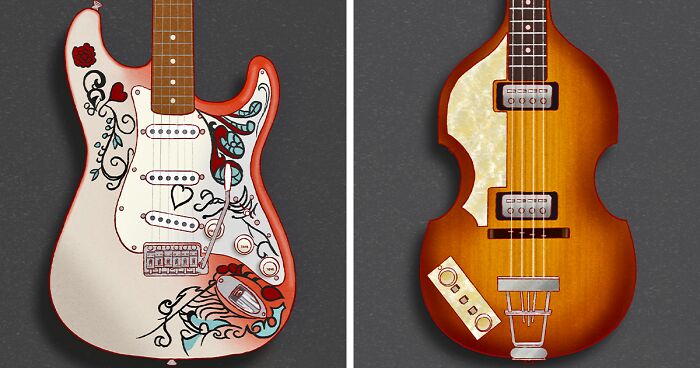 Celebrating Musical Legends: My 17 Illustrations Of Iconic Guitars