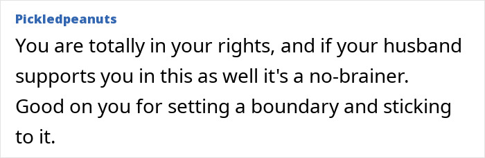 Comment praising support for wife setting boundaries with in-laws.