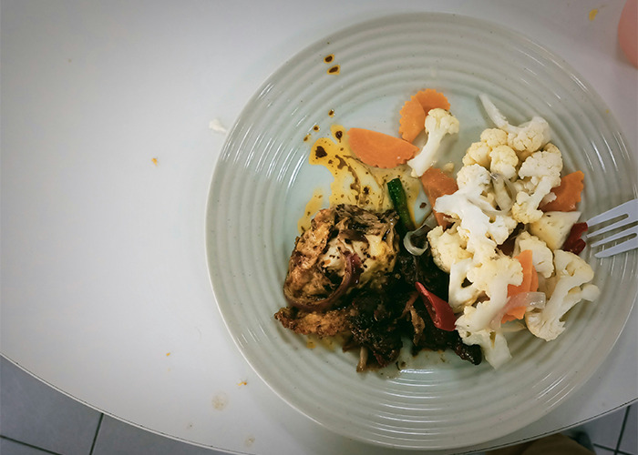 Healthy meal with chicken, carrots, and cauliflower on a plate, promoting health hacks and nutritious eating habits.