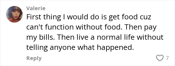 Comment on handling lottery wins, focusing on essentials and privacy, by user Valerie.