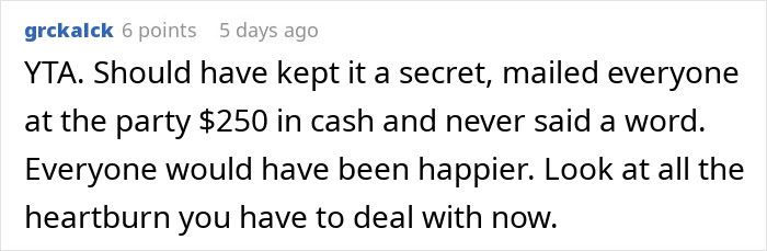 Comment discussing sharing lottery winnings from a gift exchange.