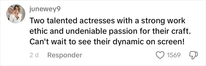 Comment praising two actresses' talent and passion, related to reverse nepotism discussion.