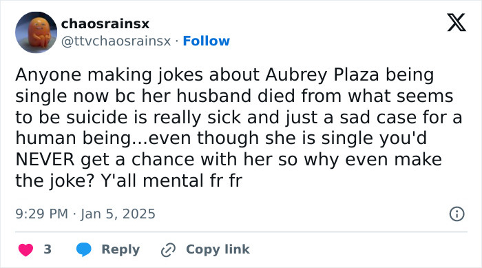 Fans Slammed For 'Stomach-Churning' Comments About Aubrey Plaza After She Loses Husband