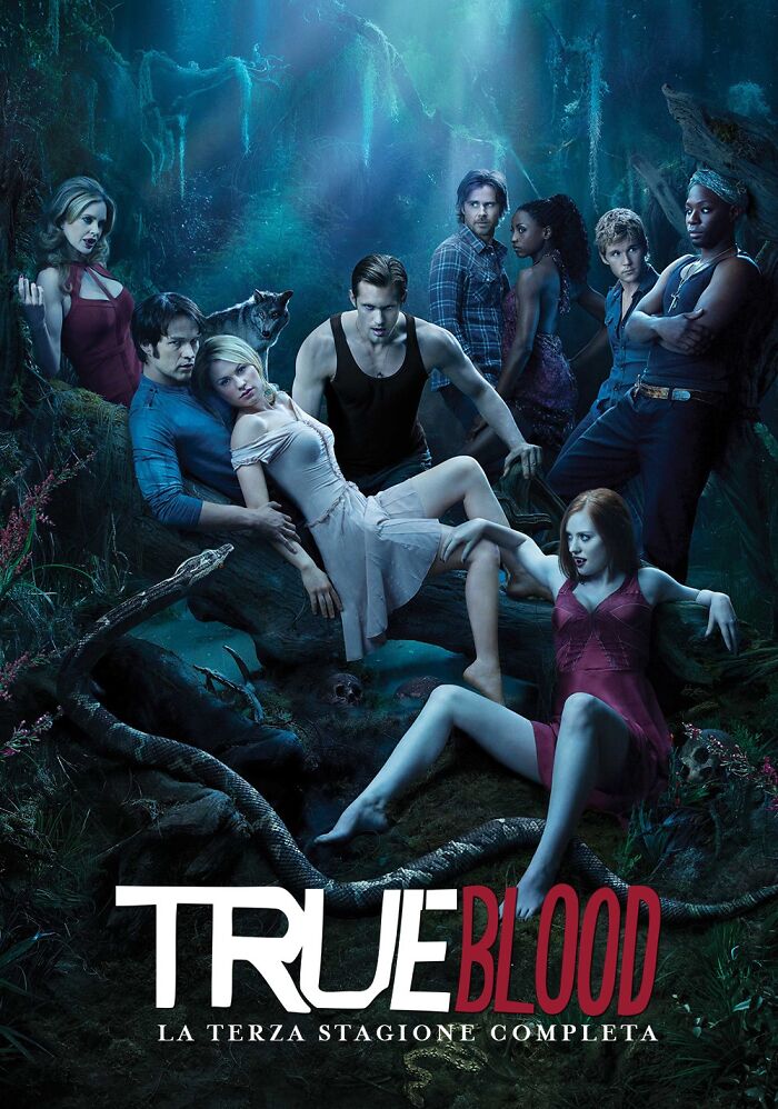 "Cast of True Blood in a dramatic forest setting, highlighting TV shows that disappointed fans."