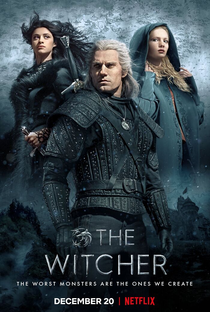 "The Witcher poster featuring main characters in fantasy attire, highlighting TV show disappointments."