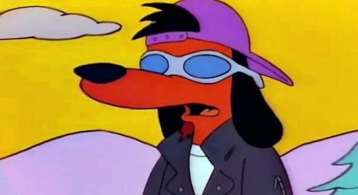 Cartoon dog in sunglasses and a purple hat, representing TV show moments that disappointed fans.