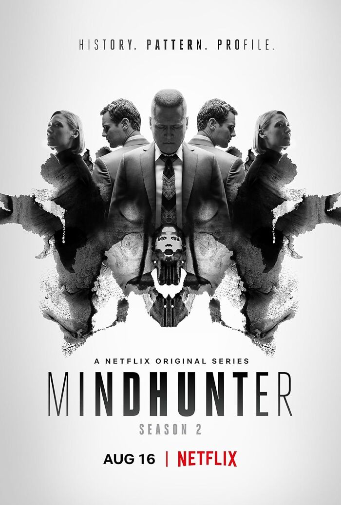 Mindhunter season 2 poster featuring characters with inkblot design, highlighting TV shows' fan disappointment.