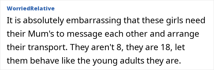 Text exchange about teens needing transport after clubbing, suggesting they act like adults.