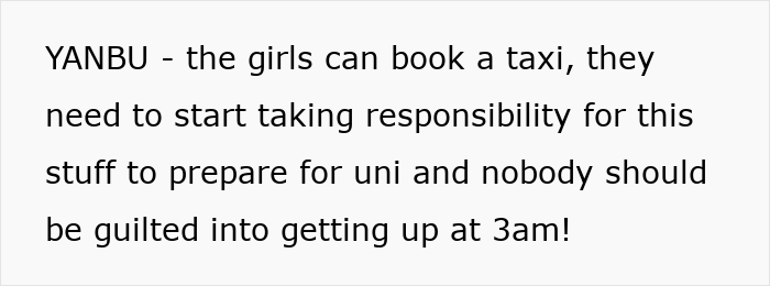 Text advocating teens book taxis and take responsibility after clubbing at 3 AM.