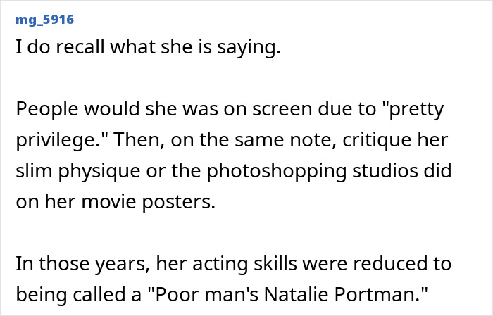 Text describing criticism of an actress's appearance and talent.