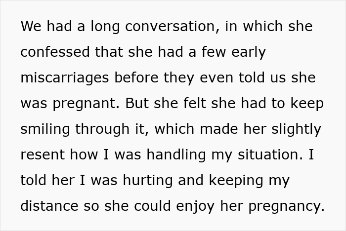 Text excerpt discussing pregnancy and miscarriage, highlighting a conversation about handling difficult emotions.