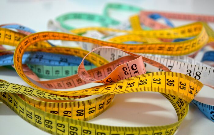 Colorful measuring tapes.