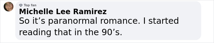 Text from user comment mentioning reading paranormal romance since the '90s.