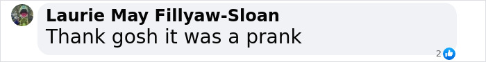 Comment saying 'Thank gosh it was a prank' related to influencer dad incident.