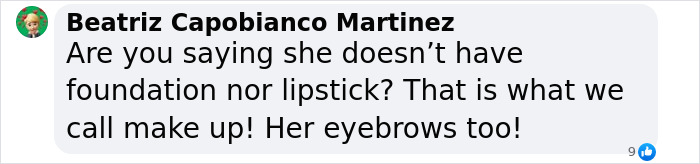 Comment discussing Pamela Anderson's makeup-free look at the 2025 Golden Globes sparks debate about her appearance.