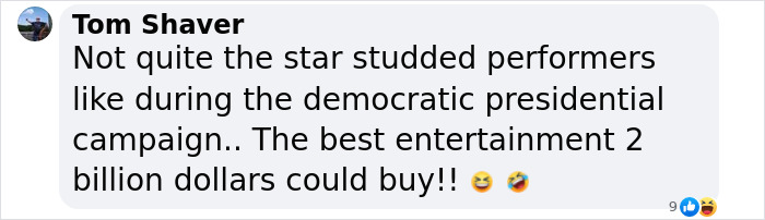 Comment discussing inauguration performers with humorous emojis.