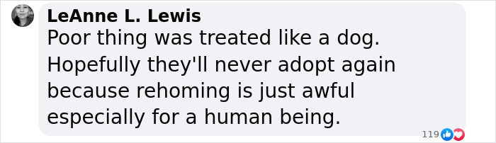 Comment criticizing YouTubers Myka and James Stauffer for rehoming their adopted son.