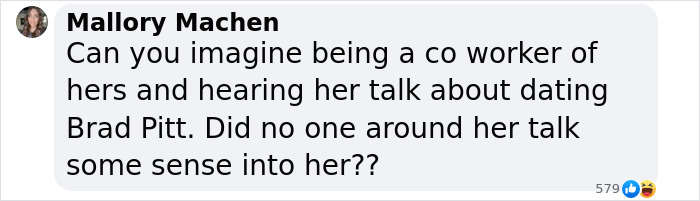 Comment about fake Brad Pitt scam involving French woman, questioning her coworkers' reactions.