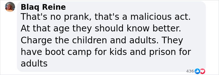 Comment on a prank resulting in a boy's hospitalization, calling it a malicious act with repercussions for children and adults.