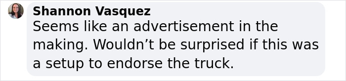 Comment by Shannon Vasquez about a potential advertisement for the Cybertruck.