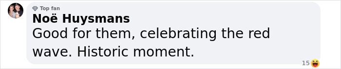 Comment by Noë Huysmans on social media about a historic inauguration celebration.