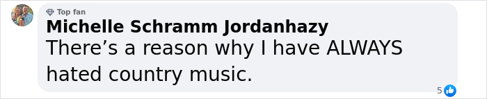 Facebook comment expressing dislike for country music.