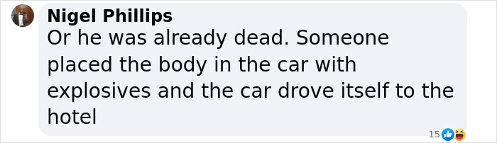 Text message speculates on Cybertruck explosion and possible involvement of a deceased man.