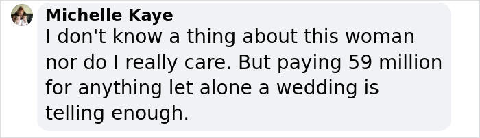 Text message from Michelle Kaye discussing a viral 59 million wedding expense.