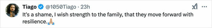 Tweet expressing sympathy and support for a family dealing with a devastating update about a pregnant woman on life support.