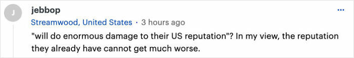 User comment on Meghan Markle's alleged behavior and US reputation, expressing doubt about further damage.