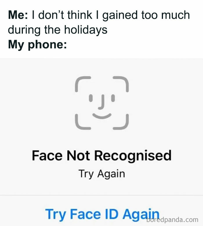 Science meme about holidays and Face ID recognition failure.