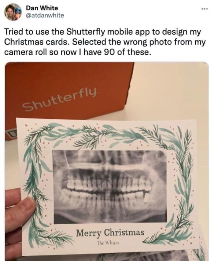 Science meme featuring a dental X-ray printed as a Christmas card, with "Merry Christmas" text.