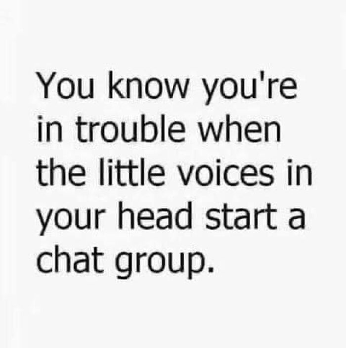 Text meme about little voices in your head forming a chat group; part of funny science memes collection.