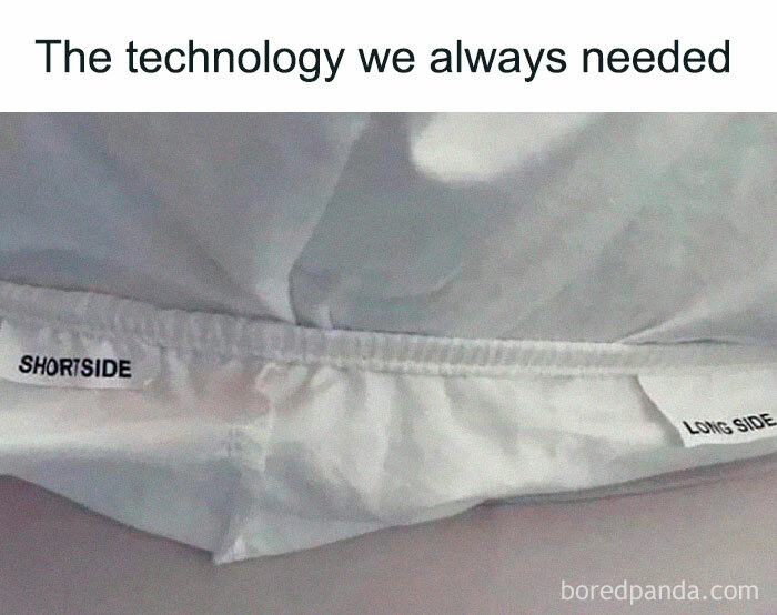 Science meme showing labeled sheet sides, "Short Side" and "Long Side," with the caption, "The technology we always needed."