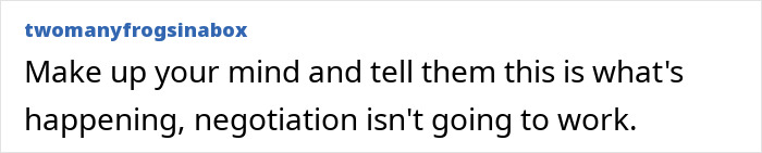 Text from user \"twomanyfrogsinahox\" about squatters rights family home and negotiation issues.