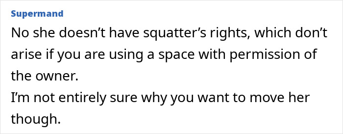 Text discussing the absence of squatter's rights in a family home context.