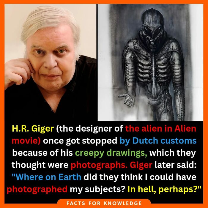 Man beside an alien artwork, illustrating random fascinating facts about odd customs encounters.