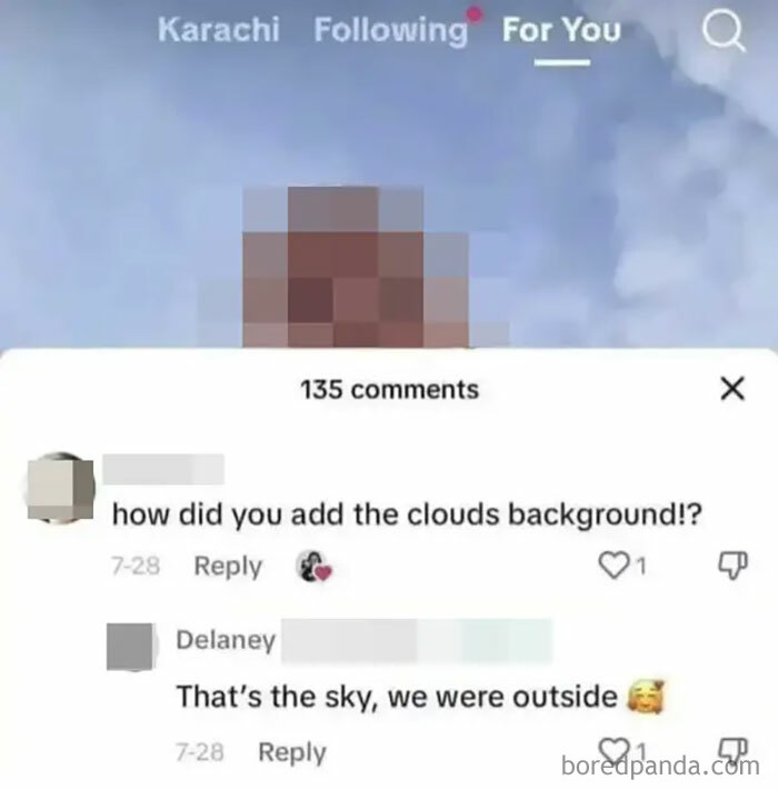 Social media screenshot showcasing a dumbest post about a cloud background being the sky.